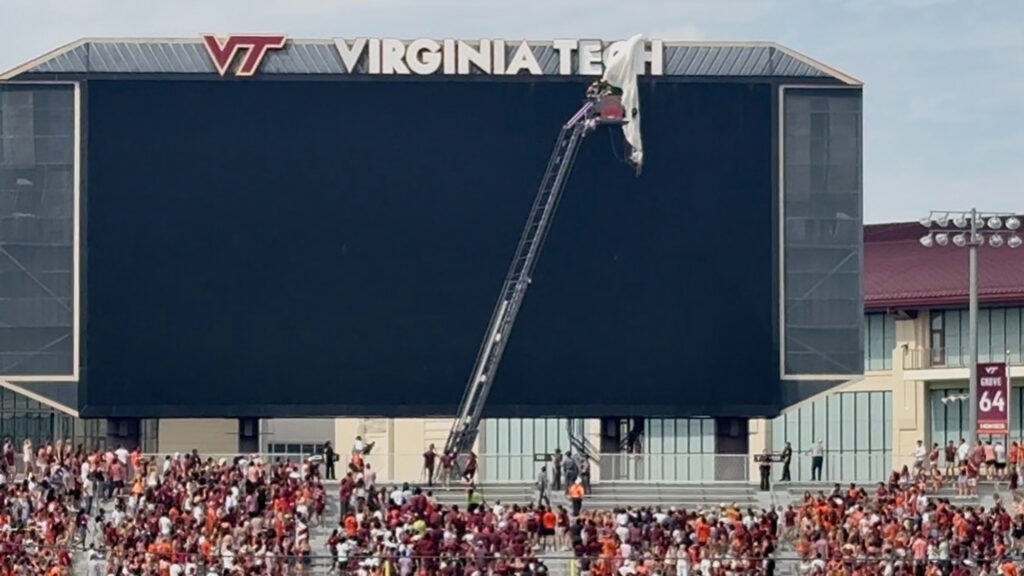 Skydiver Rescued After Crashing Into Virginia Tech Stadium Scoreboard